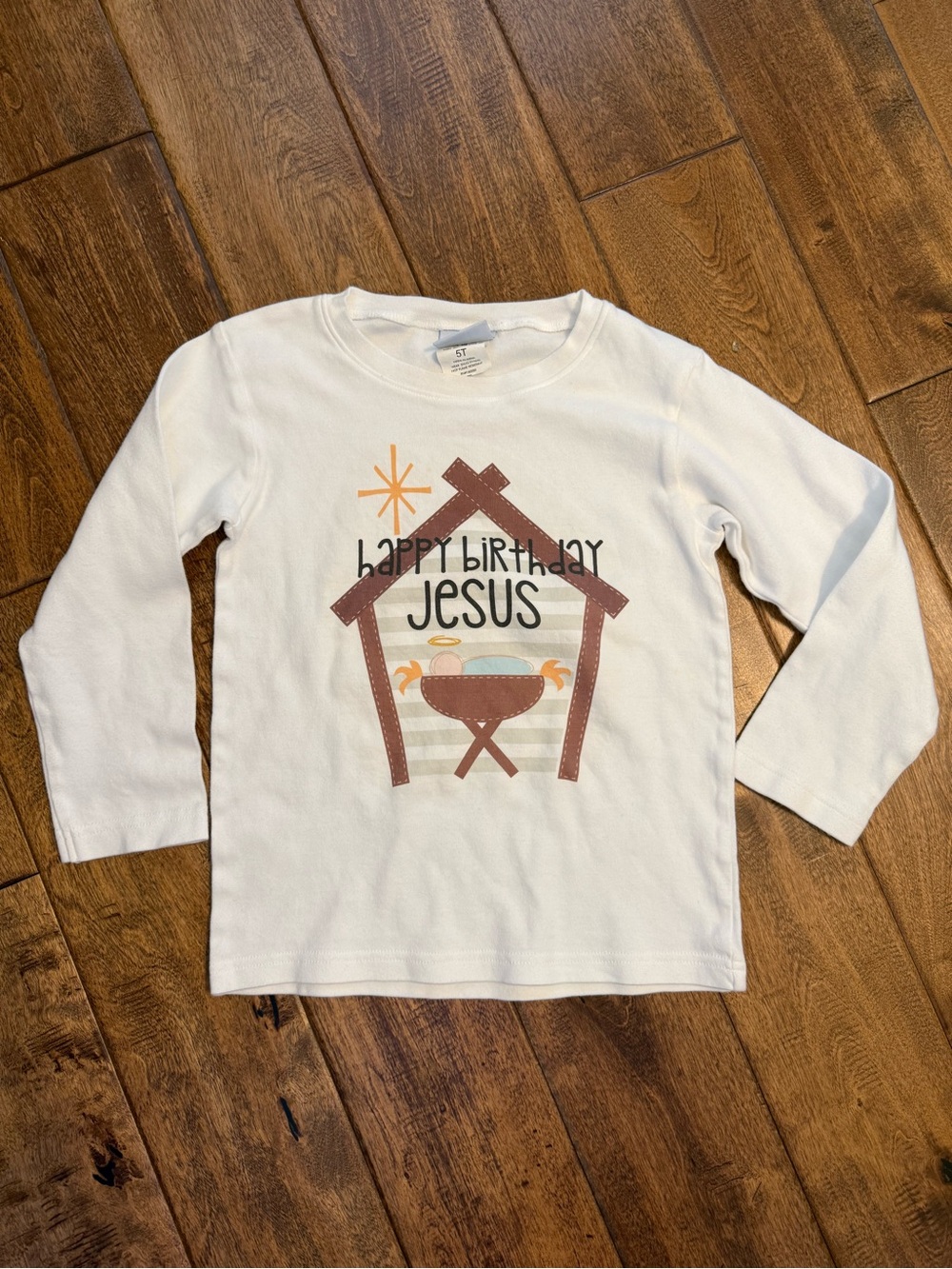 ‘Happy Birthday Jesus' Long-Sleeve Kids Tee Christmas size 5